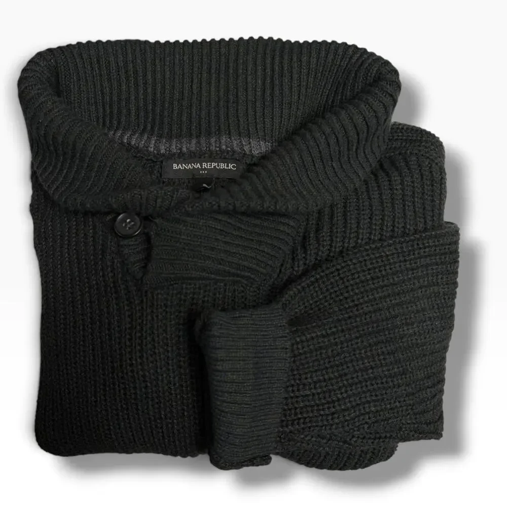 Banana Republic Men’s Shawl Collar Sweater Size L Dark Grey Cotton Wool Blend